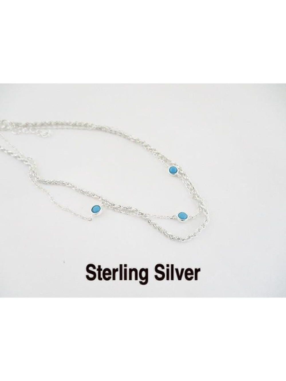 Sterling Silver 8" Double Bracelet with Aqua Accents